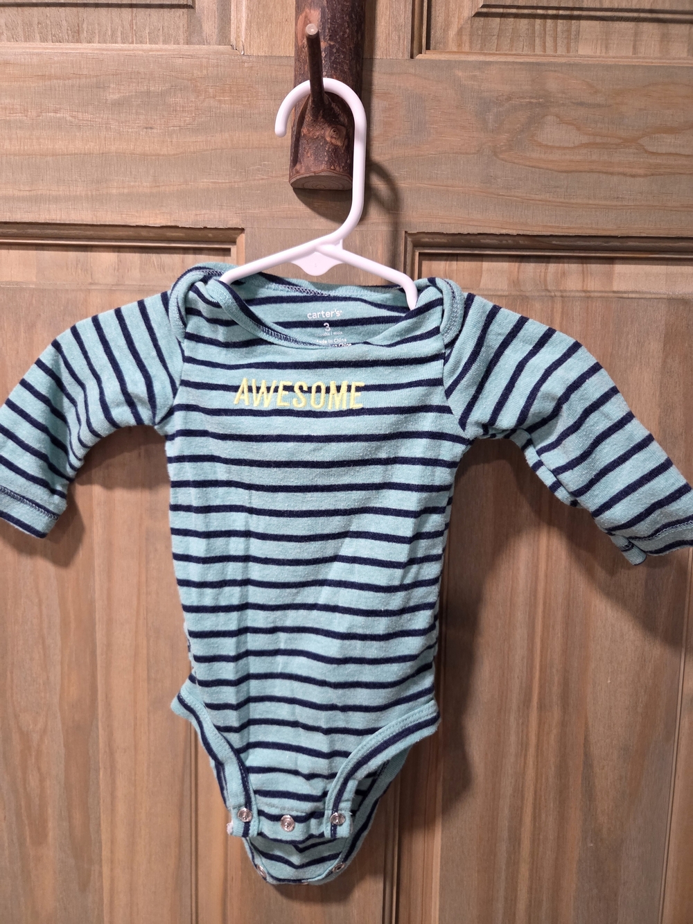 **BUNDLE & SAVE** Carter's Aqua & Navy Striped 'Awesome' Long-Sleeve One-Piece